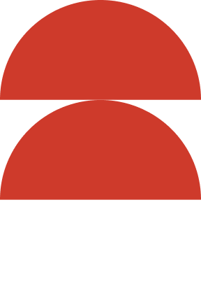 Two red semicircles on a black background, forming a shape reminiscent of a circle split horizontally in new home communities in Mansfield, TX.